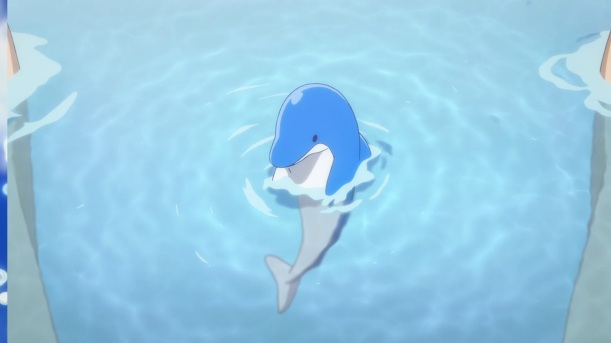 The dolphin charm Haruka recieved when he started swimming at the swim club still floats in his bathtub.