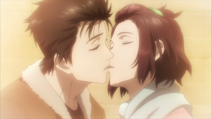 Shinichi finally kisses Satomi.